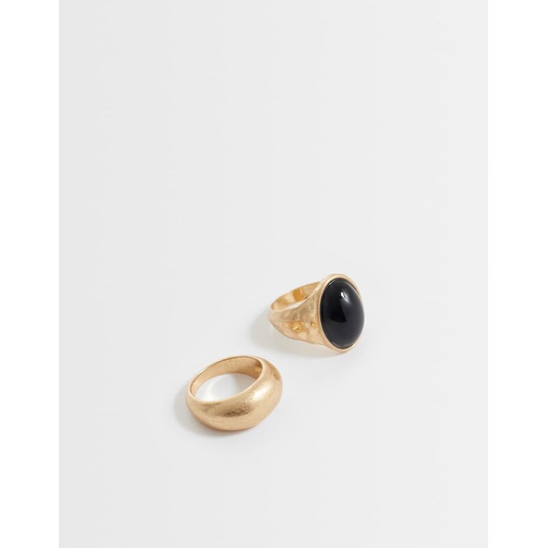 ASOS DESIGN pack of 2 chunky rings with black resin stone in