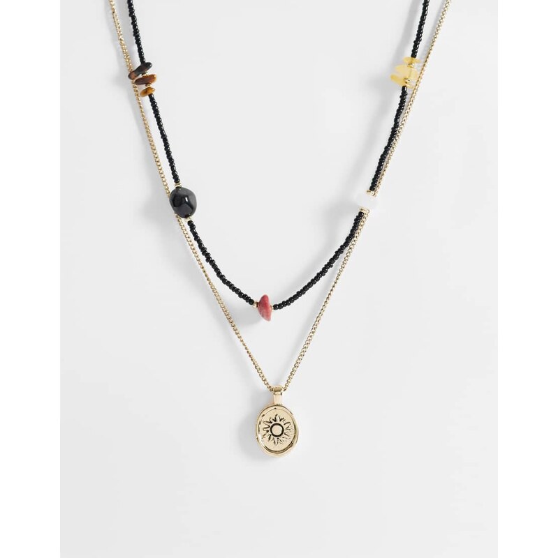 ASOS DESIGN 2 pack seedbead and semi-precious stone necklace with sun 115015003