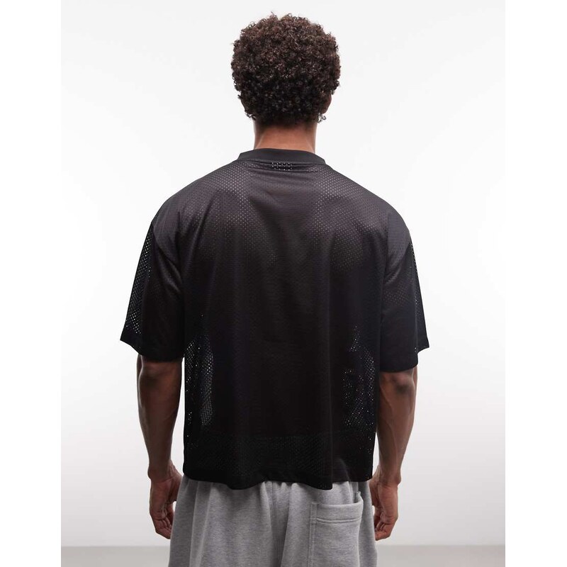ASOS DESIGN boxy oversized drop shoulder t-shirt with football graphic in black airtex fabric