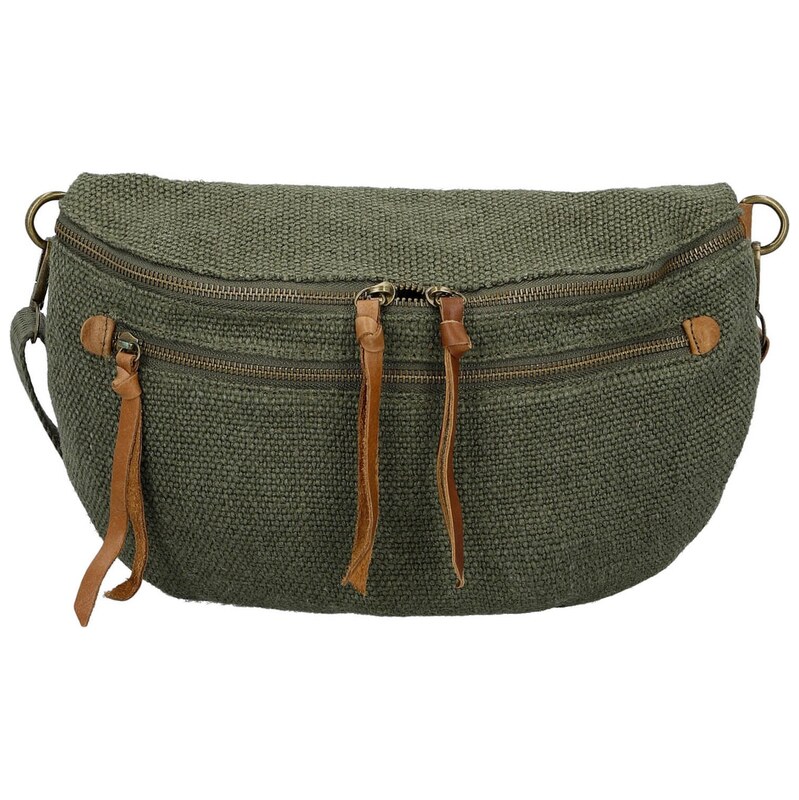 Paolo Bags Trendy dámská textilní ledvinka Lena, tmavě zelená