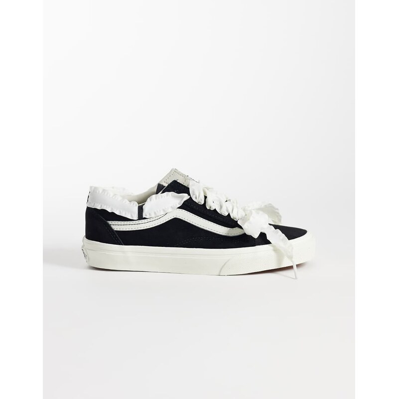 Vans Old Skool trainers in black and white with lace detail