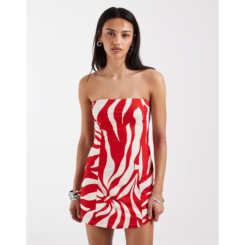 ONLY bandeau mini dress in red floral