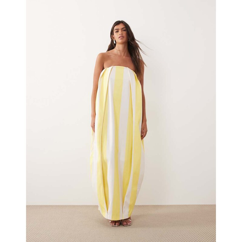 ARRANGE pleat detail cocoon bandeau maxi dress in yellow stripe