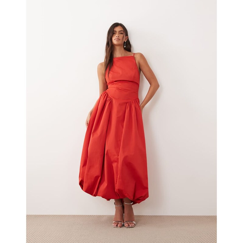 ARRANGE high neck drop waist maxi dress with bubble hem in red