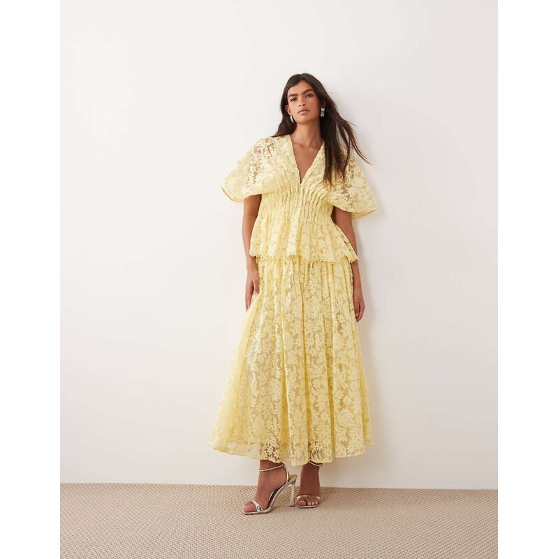 ARRANGE pleated waist embroidered midaxi skirt co-ord in yellow 115021922