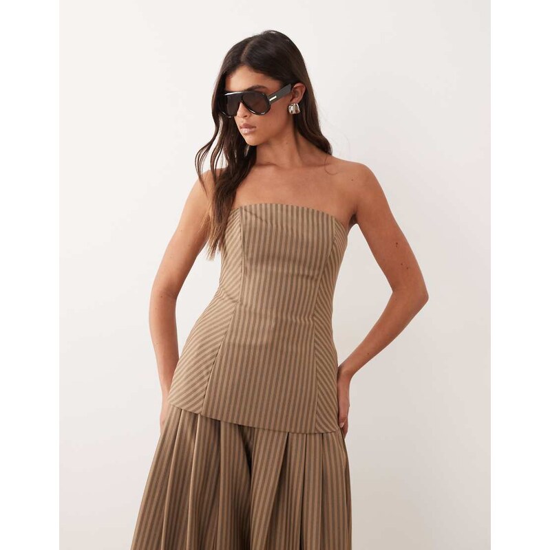 ARRANGE bandeau co-ord top in contrast chocolate stripe-Brown 115520212