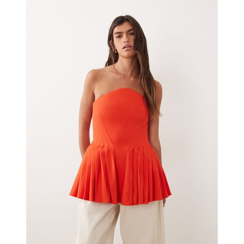 ARRANGE pleat detail bandeau peplum top in red 115021925