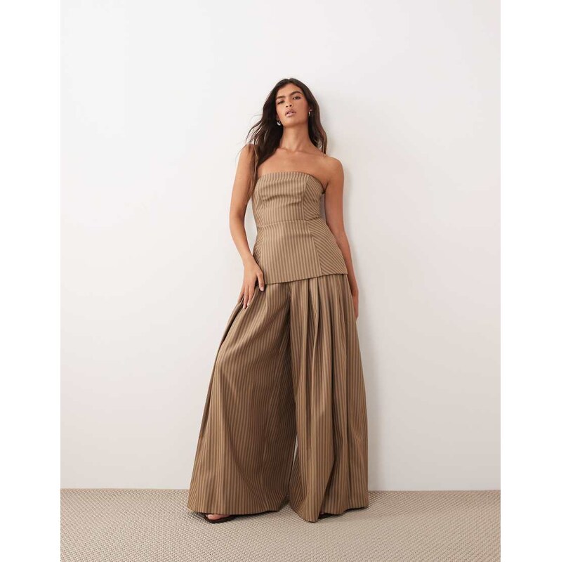 ARRANGE co-ord wide leg trousers in chocolate stripe-Brown 115520214