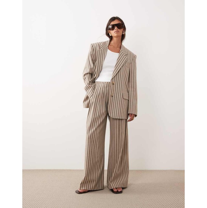 ARRANGE pleated wide leg trousers co-ord in chocolate stripe