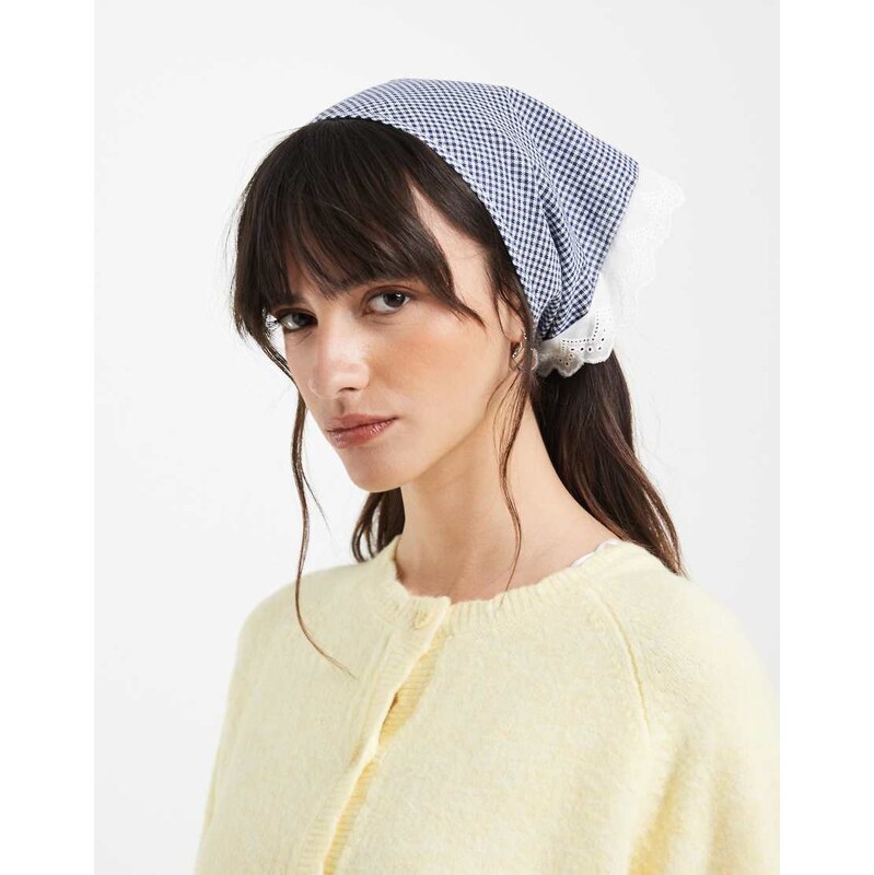 ONLY triangle head scarf in blue gingham-White