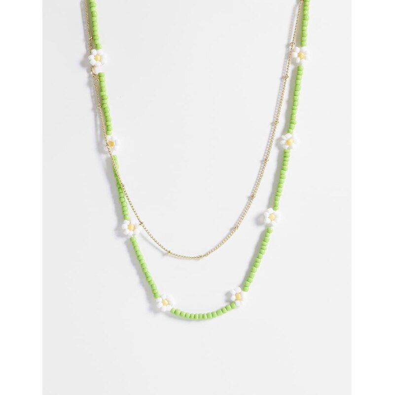 ONLY 2-pack beaded daisy necklace in green-Gold