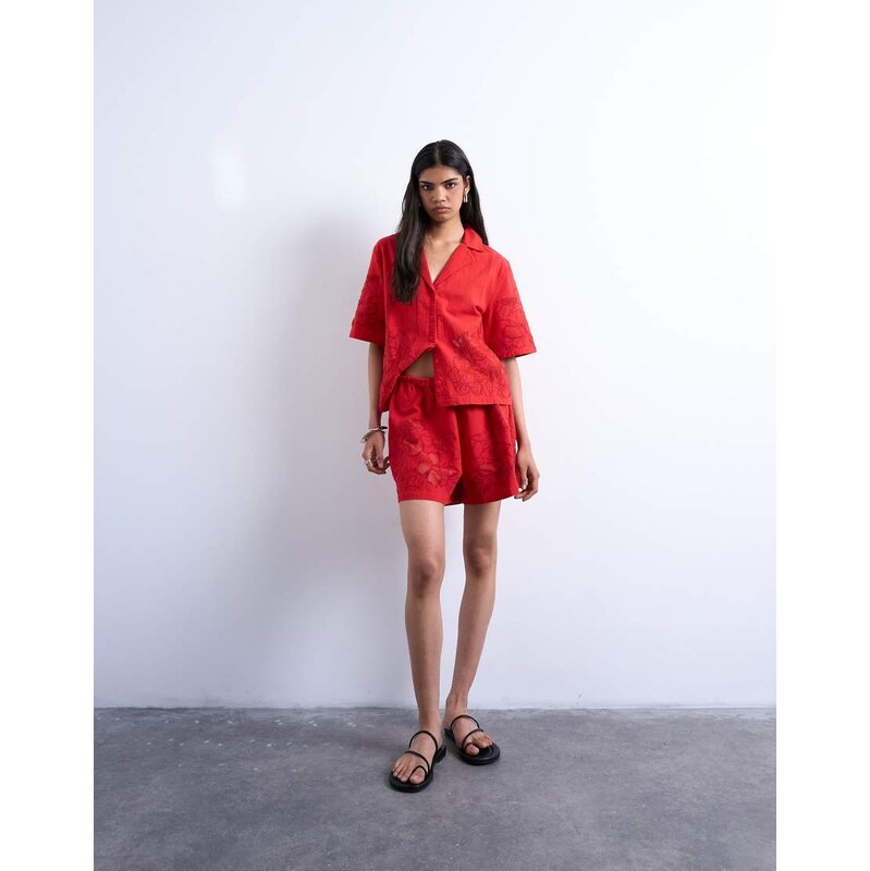 Topshop co ord floral applique short in red