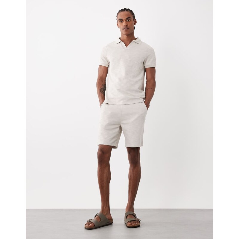 CAPO jersey slub shorts co-ord in stone grey