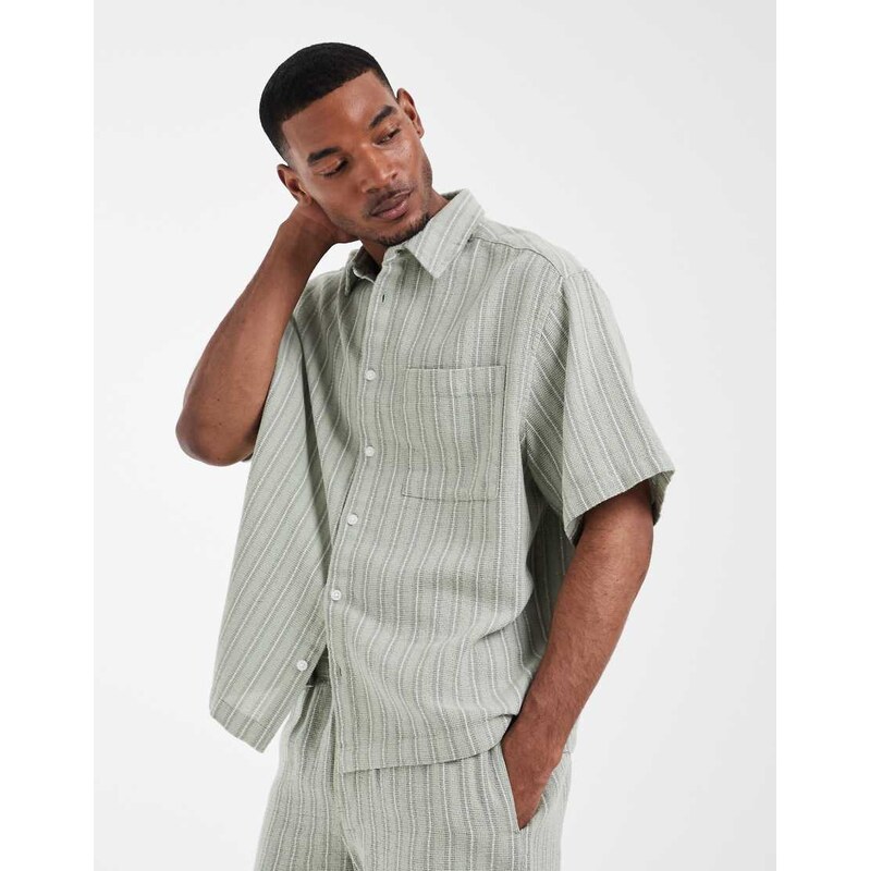 ASOS DESIGN co-ord oversized textured stripe shirt in sage green