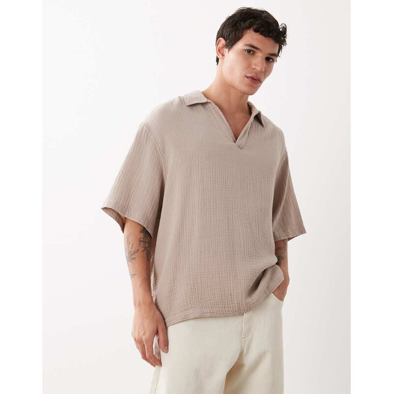ASOS DESIGN oversized overhead cheesecloth shirt in beige