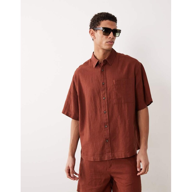 ASOS DESIGN co-ord oversized linen blend shirt in brown