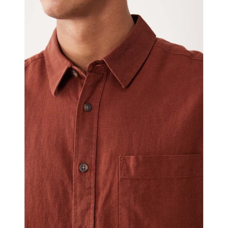 ASOS DESIGN co-ord oversized linen blend shirt in brown