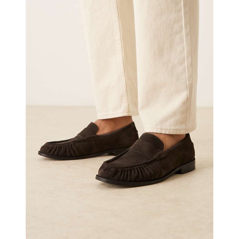 Walk London Riva rouched loafer in brown suede