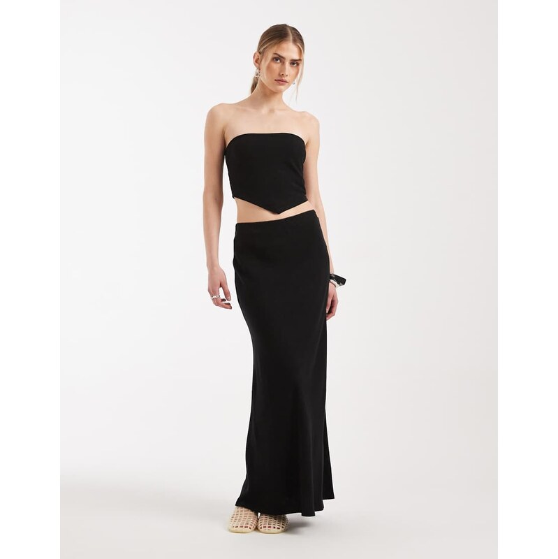 ASOS DESIGN linen bias midaxi skirt in black