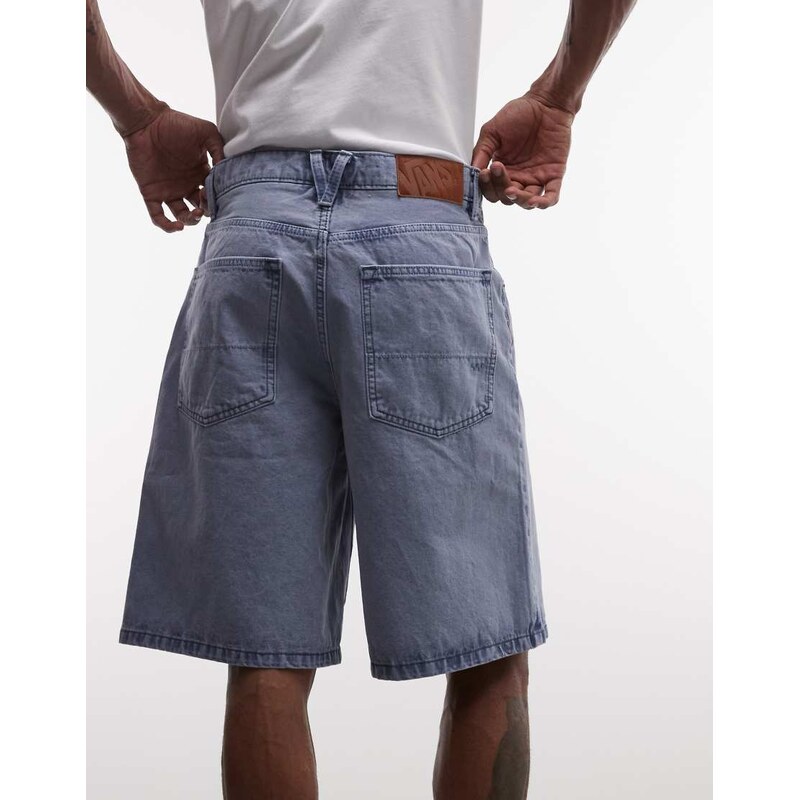 Vans Check-5 baggy printed denim shorts in light blue