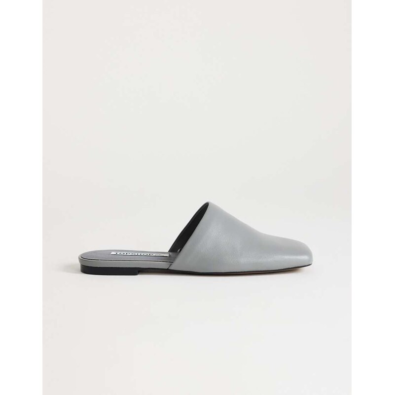 Topshop Cressida premium real leather square toe mule in grey