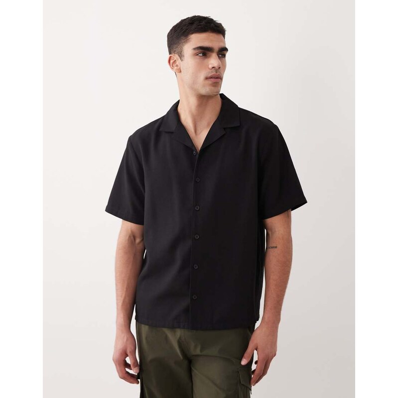 New Look co-ord linen look boxy shirt in black