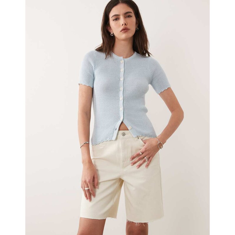 New Look longline denim shorts in off white