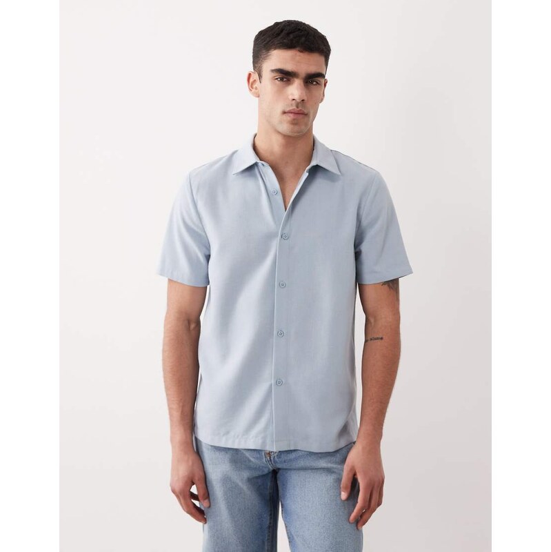 New Look linen look revere shirt in light blue