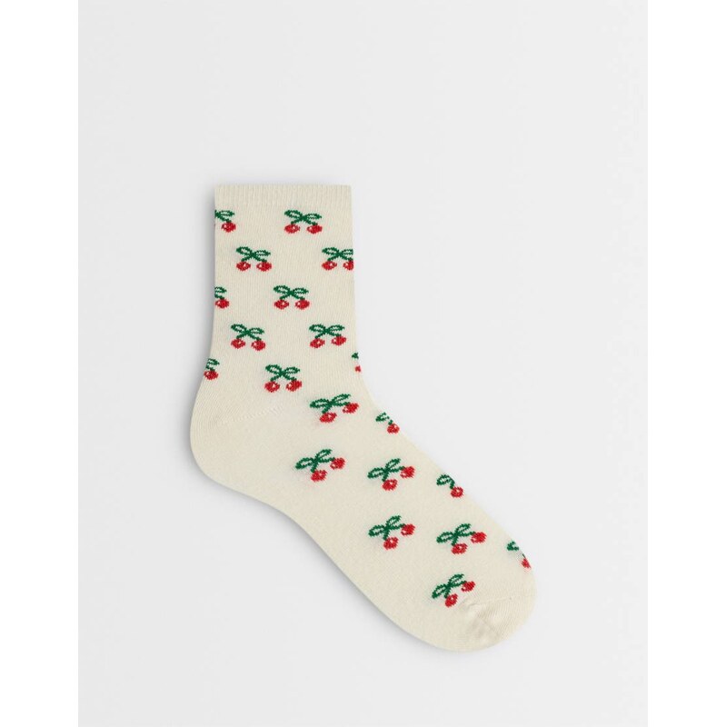 Vero Moda cherry print ankle socks in cream-White 115022036