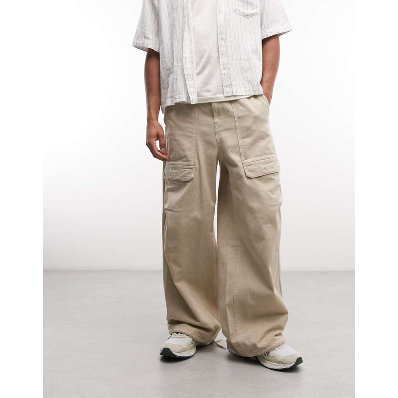 Weekday oversized parachute trousers in washed light beige-Brown