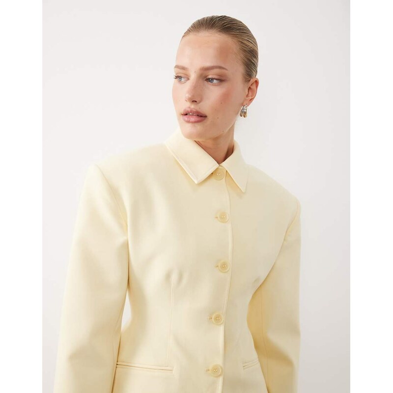 ASOS DESIGN button through cinch blazer in buttermlik-Yellow