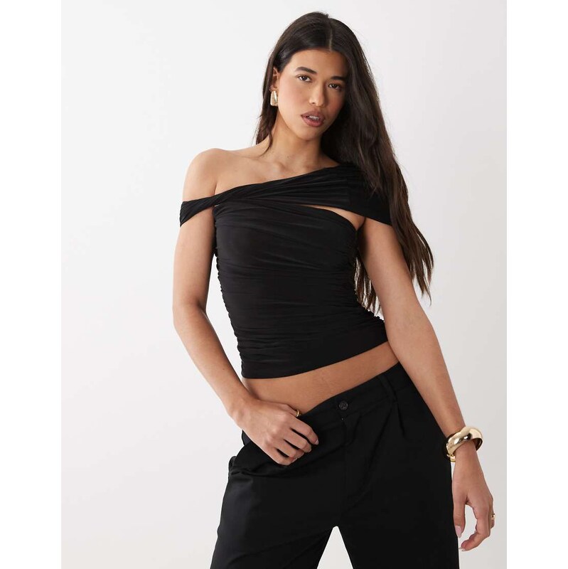 ASOS DESIGN one shoulder twist top in black
