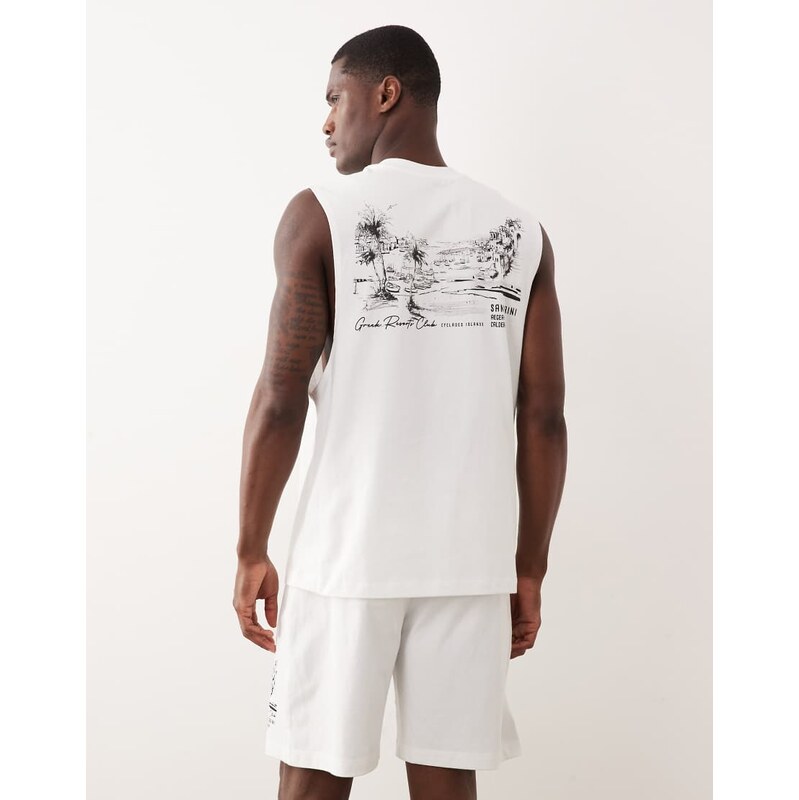 River Island landscape print tank and shorts co-ord in white