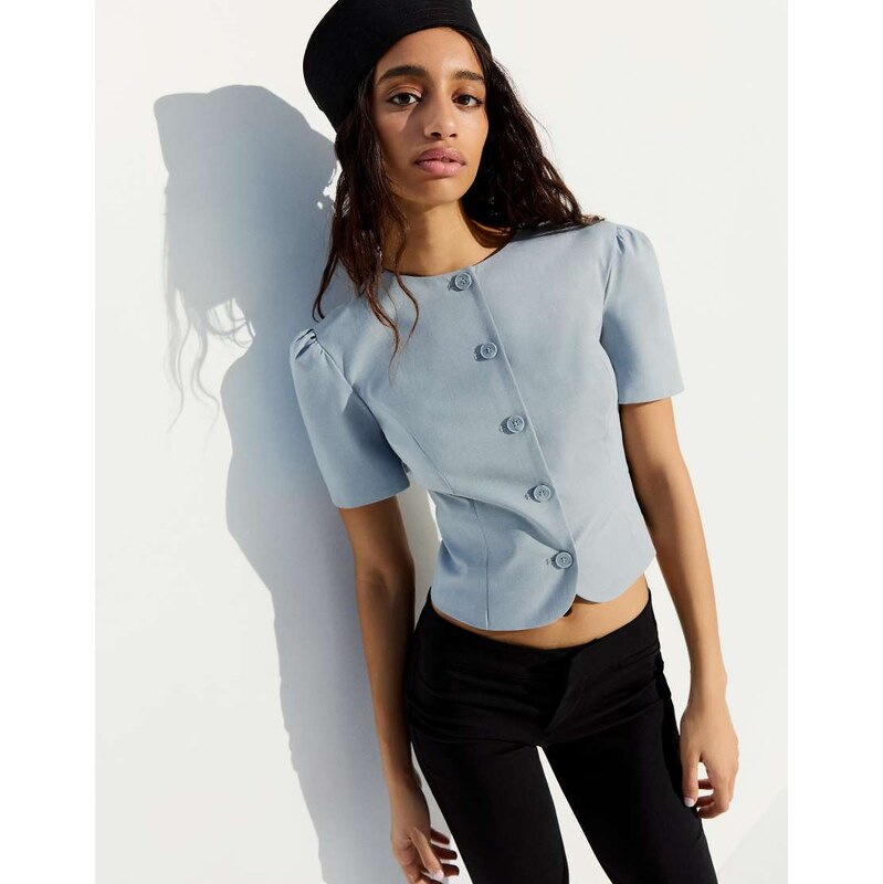 Bershka Puff short sleeve blazer in grey 115022106
