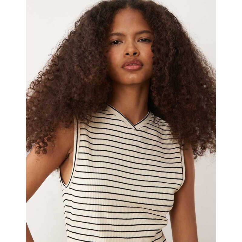 ASOS DESIGN structured rib high v tank top on mono stripe-Multi