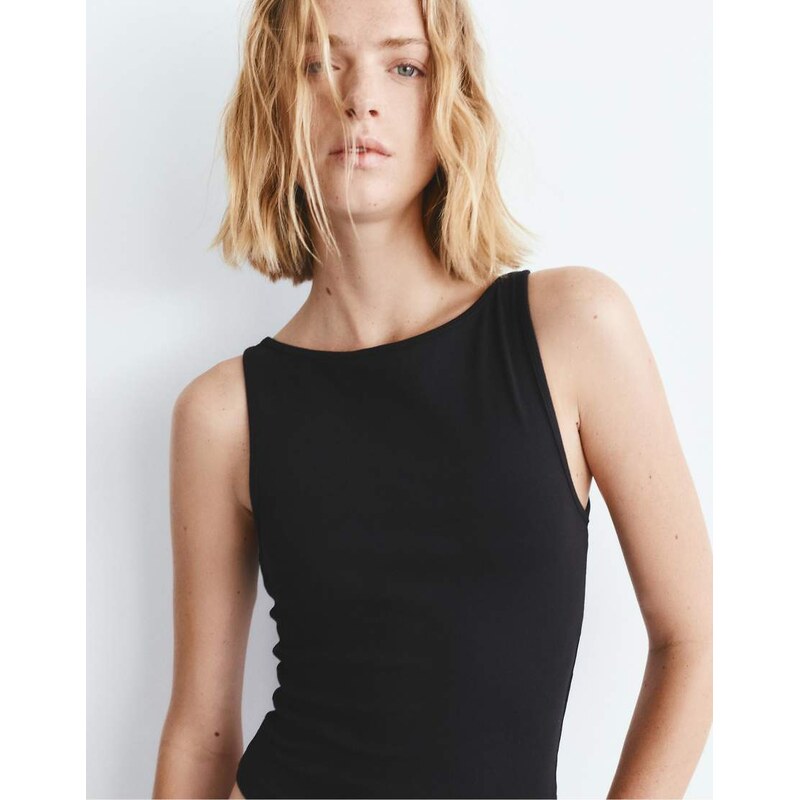 Pull&Bear Boat neck tank top in black