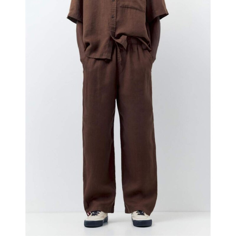 Pull&Bear 100% linen trousers in brown