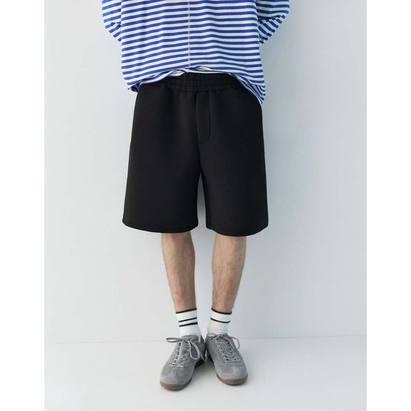 Pull&Bear Bermuda jogger sweat shorts in black
