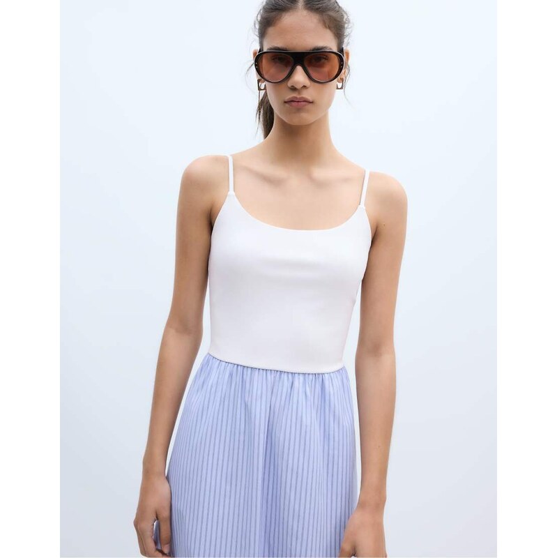 Stradivarius Two-material strappy midi dress in sky blue 115022161