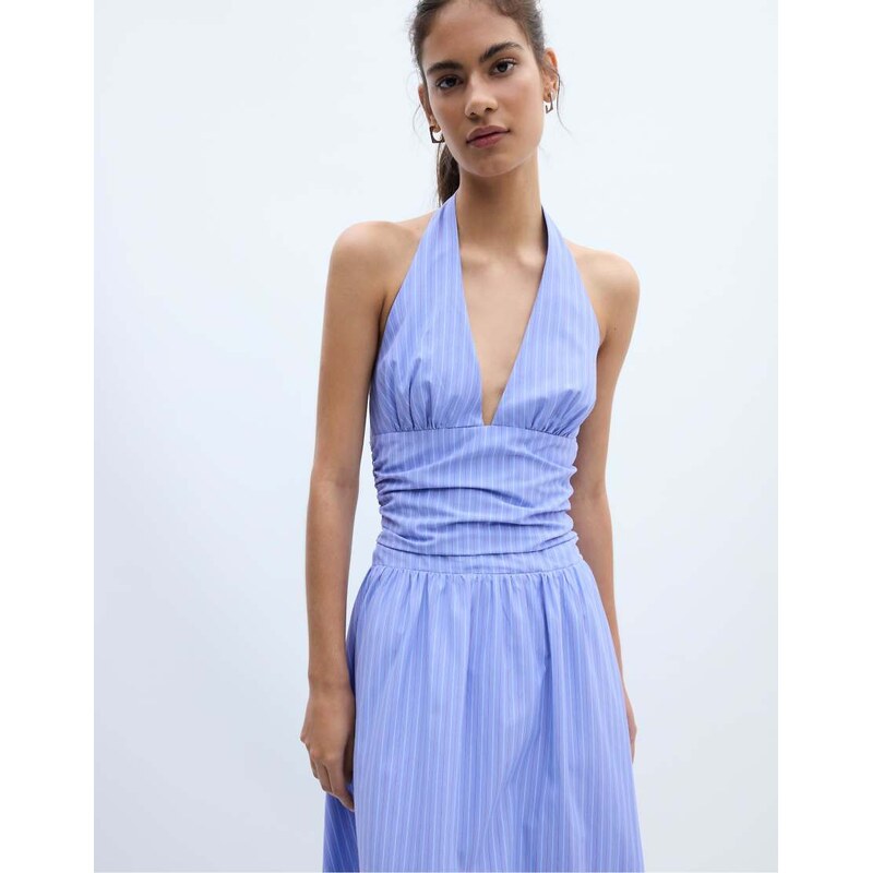 Stradivarius Halter poplin midi dress in blue 115022163