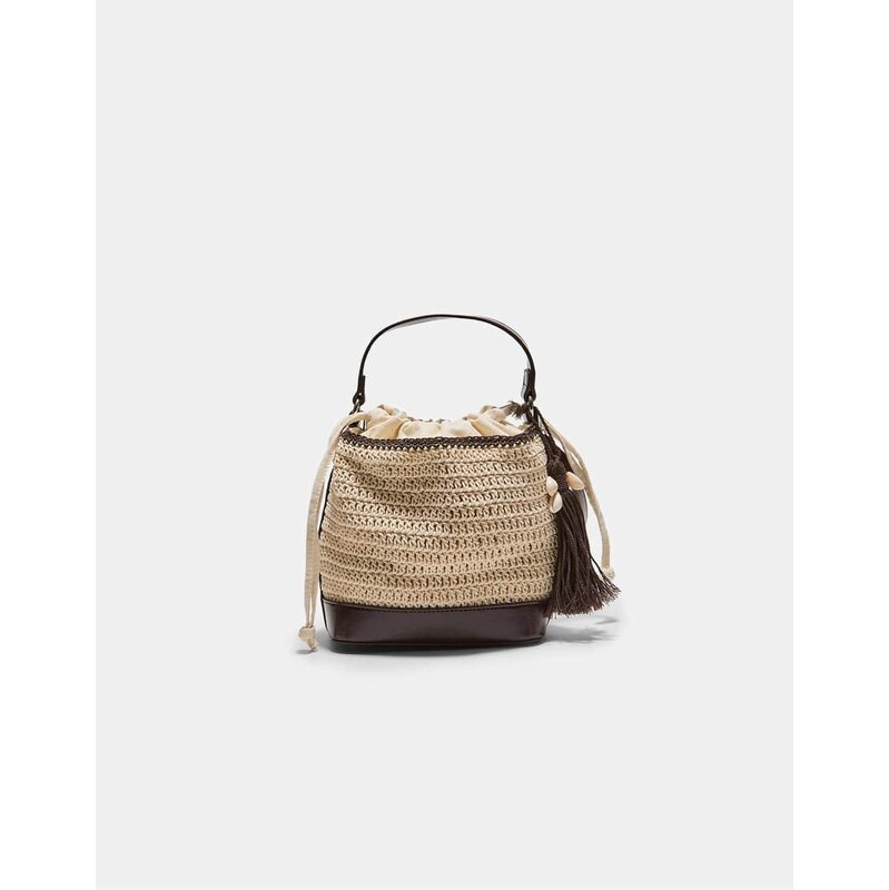 Stradivarius Combined crochet bucket bag in ecru-White 115022172