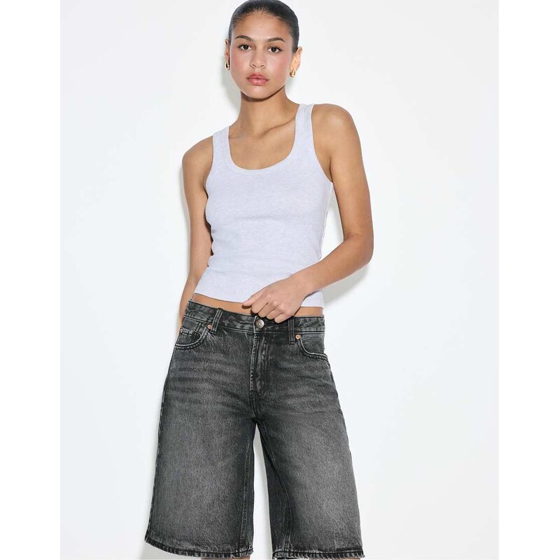 Stradivarius Baggy denim bermuda shorts in dark grey denim wash