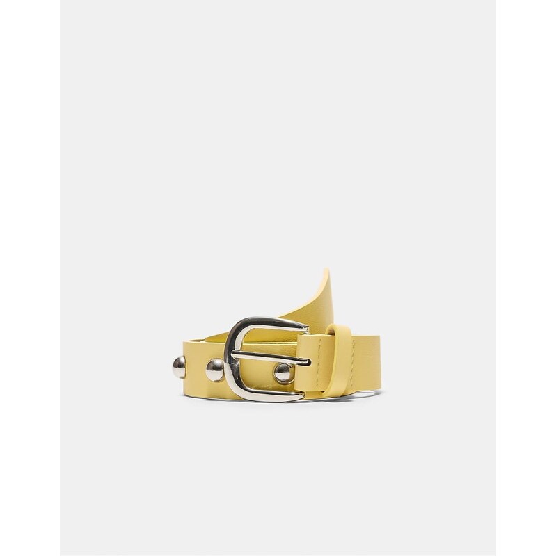 Stradivarius Basic studded belt in pastel yellow