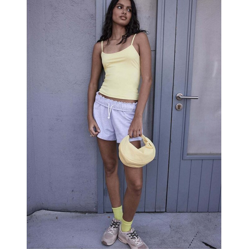 Stradivarius Plush shorts with folded waistband in grey melange