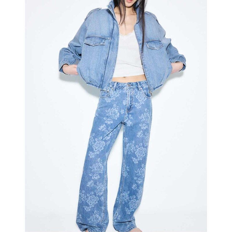 Stradivarius Straight-leg jeans with laser floral print in