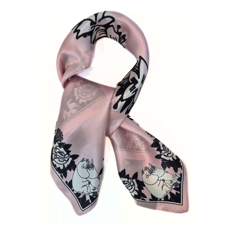 Lasessor Finsko Hedvábný šátek Moomin Halaus light rose 70x70 115029074