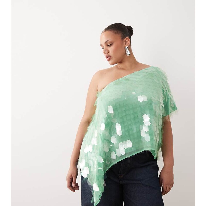 ARRANGE Curve embellished one shoulder top in apple green 115029951