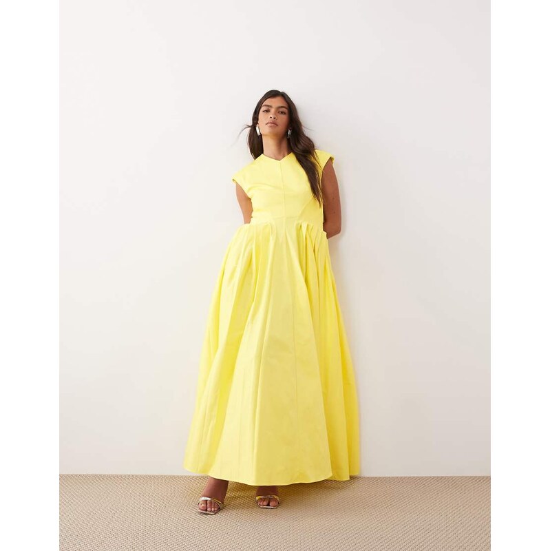 ARRANGE pleated cinched waist maxi dress in yellow