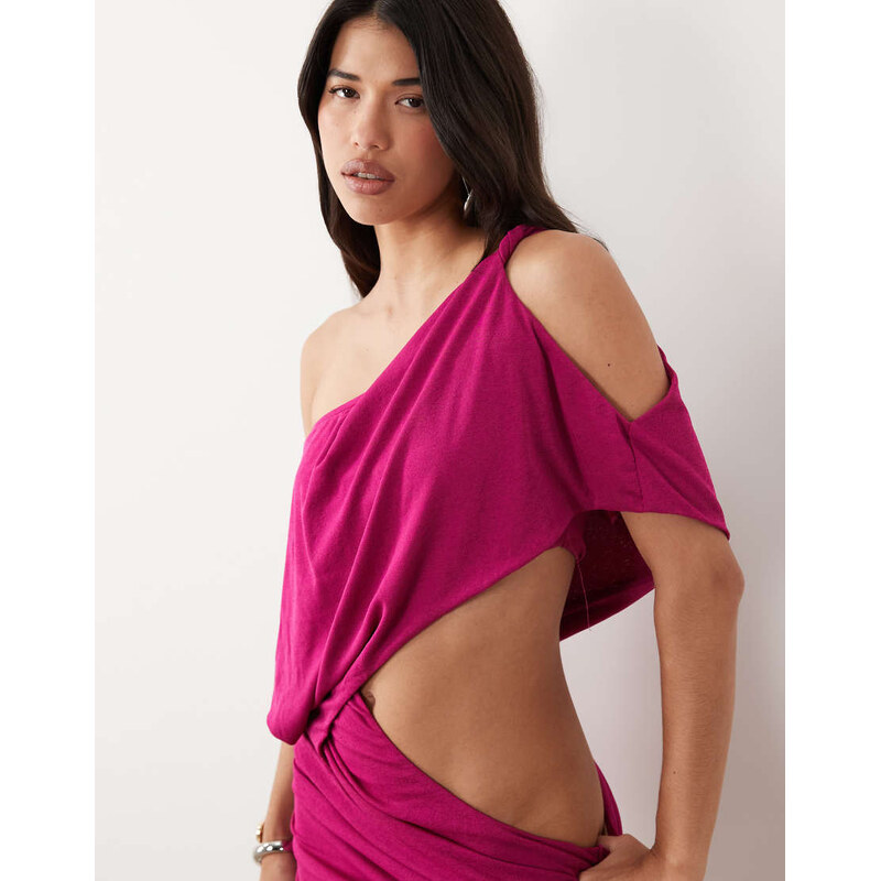 Murci exclusive off shoulder cut out drape detail mini dress in dark 115520561
