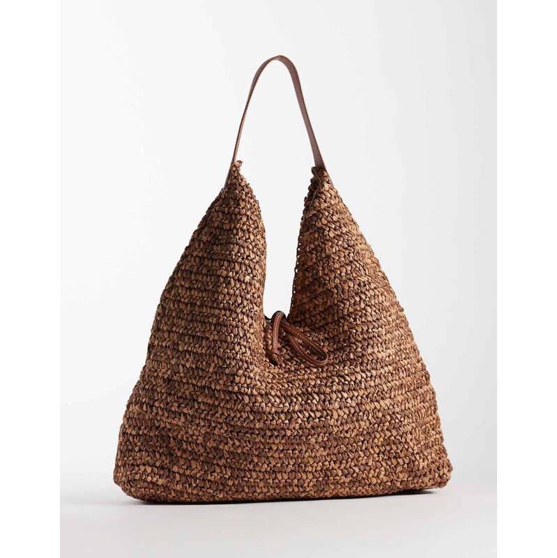 Becksondergaard premium siena straw slouchy tote bag in neutral brown 115029997